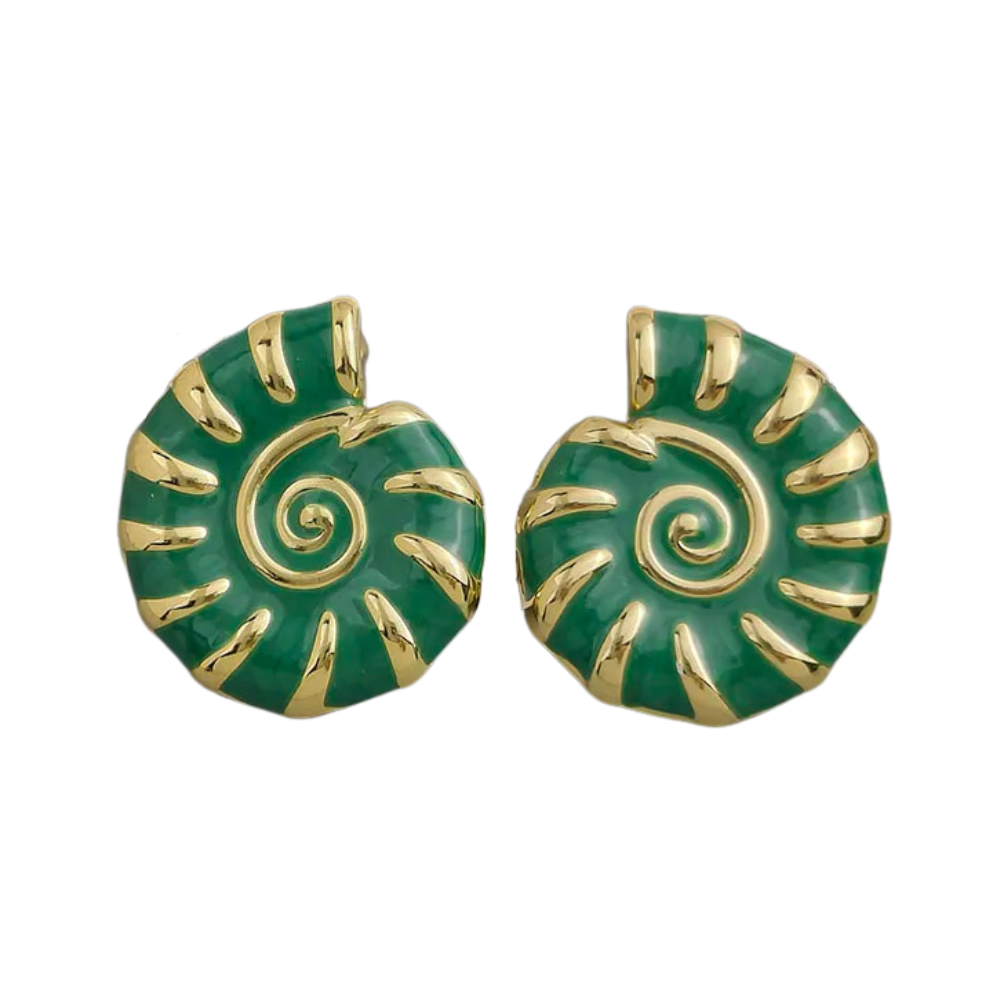 Boucles d'Oreilles Coquillage Or et vert