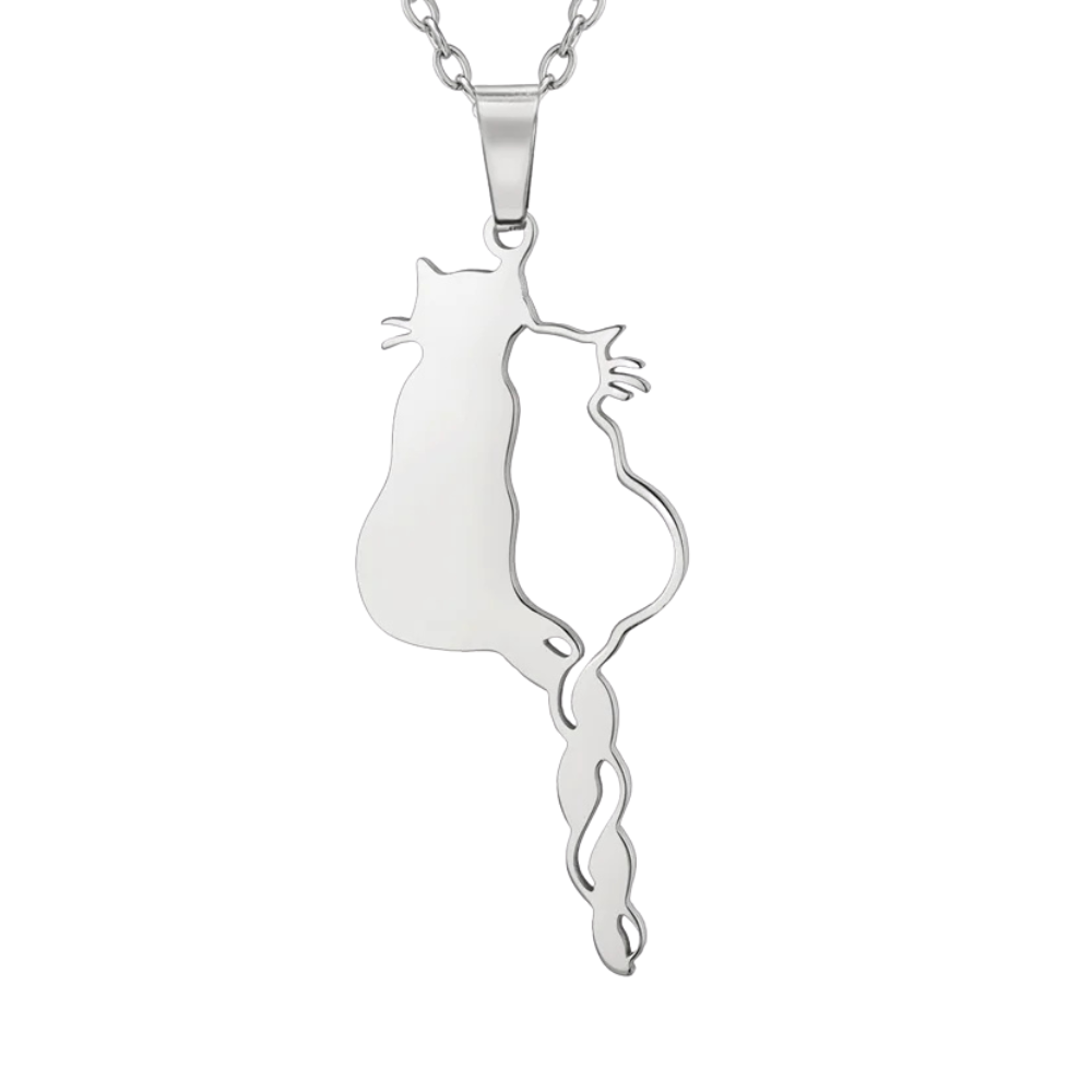 Collier Chat Amour argent