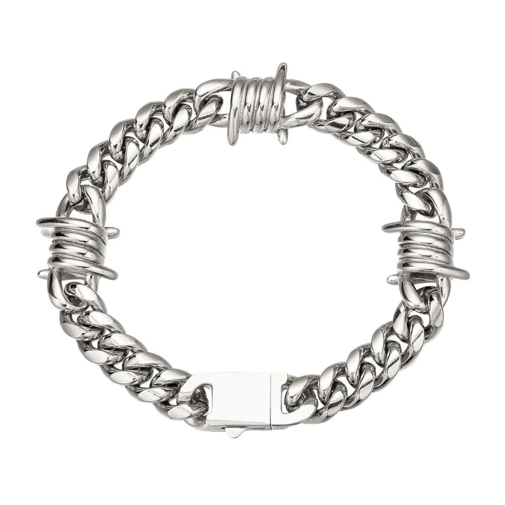 Gros Bracelet Barbelé argent