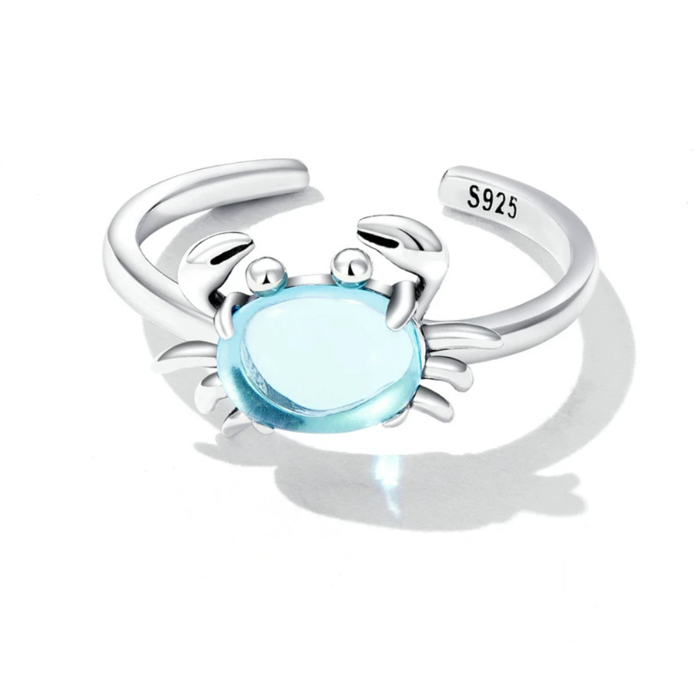 Bague Crabe Argent et Pierre Bleue