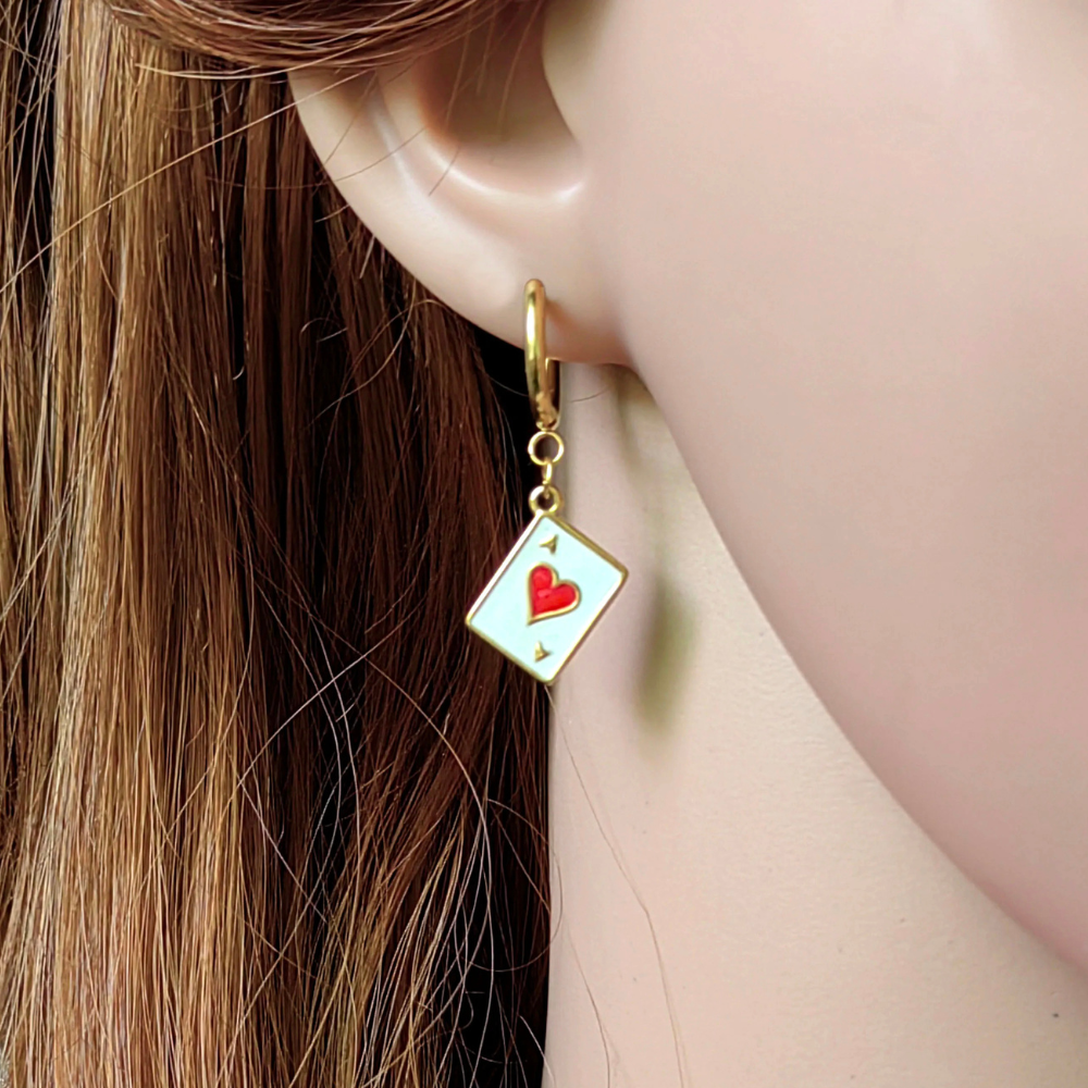 Boucles d'Oreilles Carte As de Cœur or
