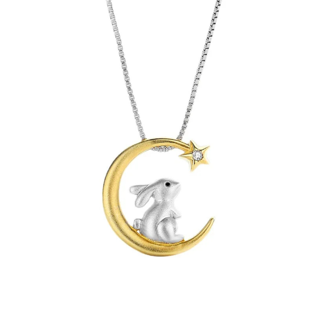 Pendentif Lune Lapin Femme