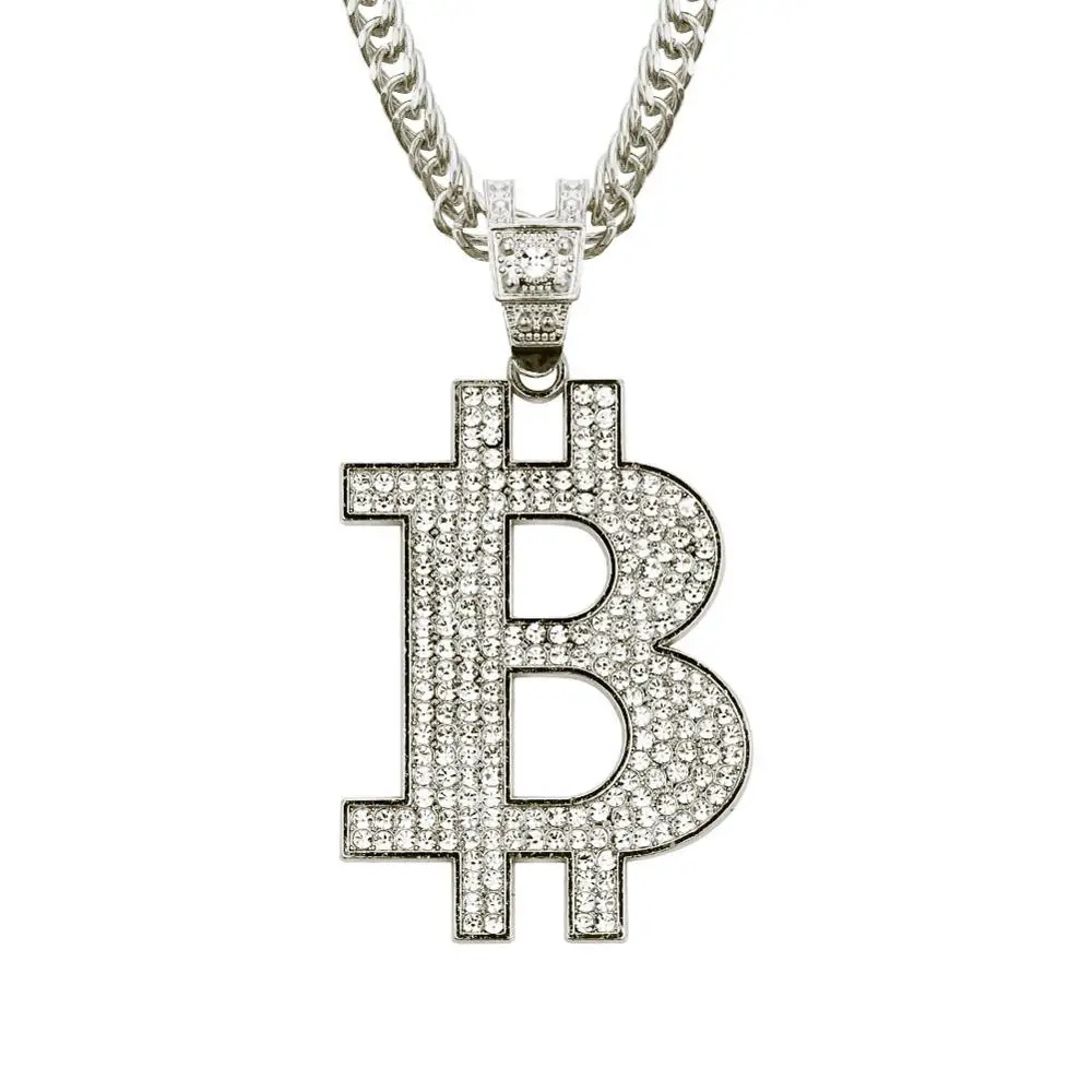Collier Bitcoin Bling-Bling argent