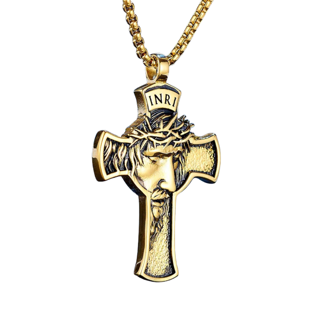 Collier Croix Homme Visage Jésus or