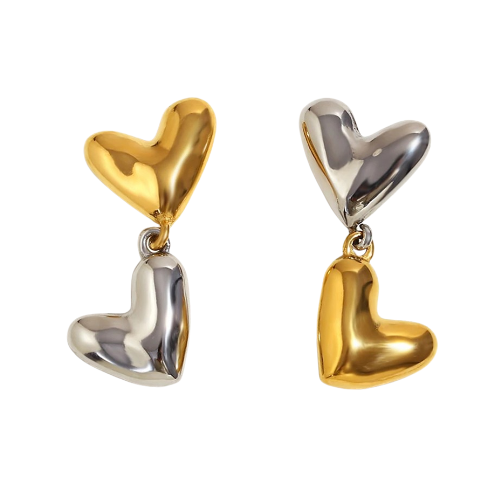 Boucles d'Oreilles Double Coeur Bicolore