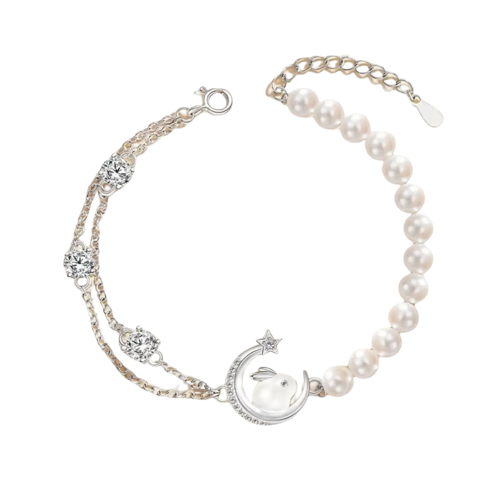 Bracelet Lune et Lapin argent