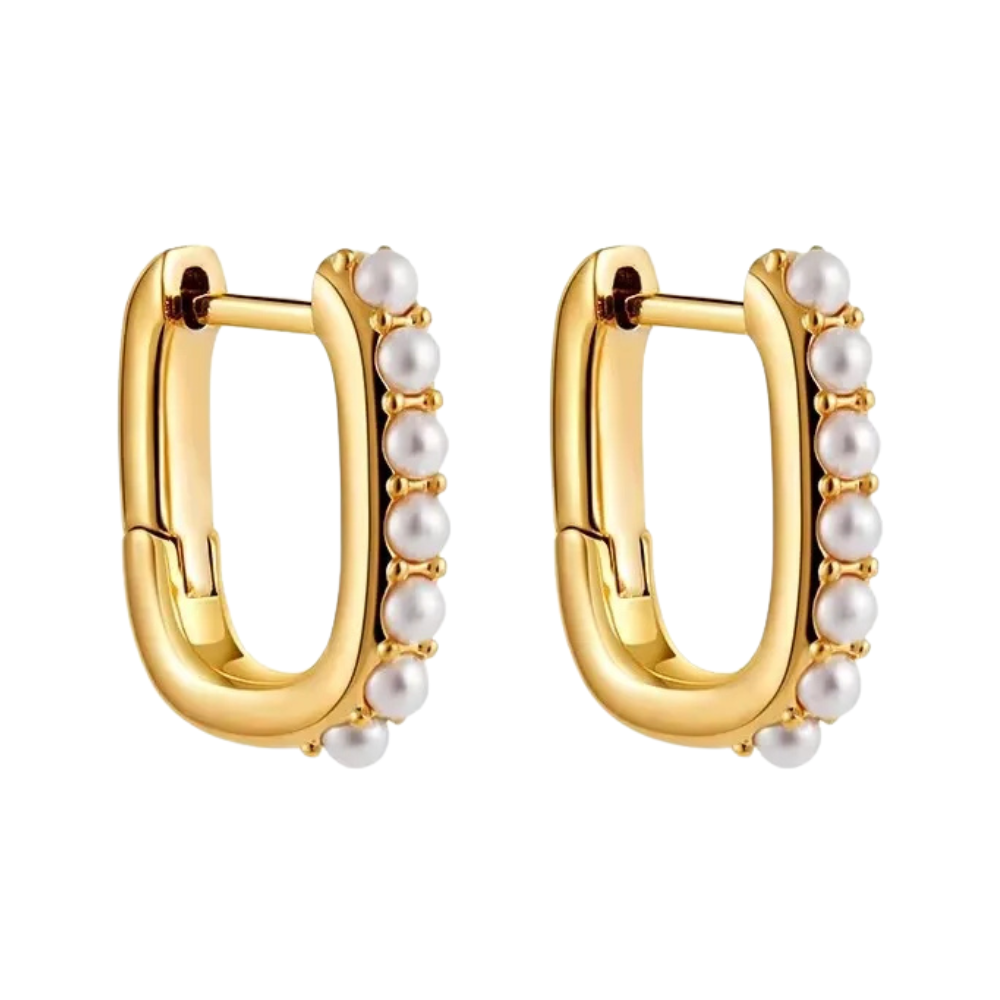 Boucles d'Oreilles Or Créoles Carrées Perles