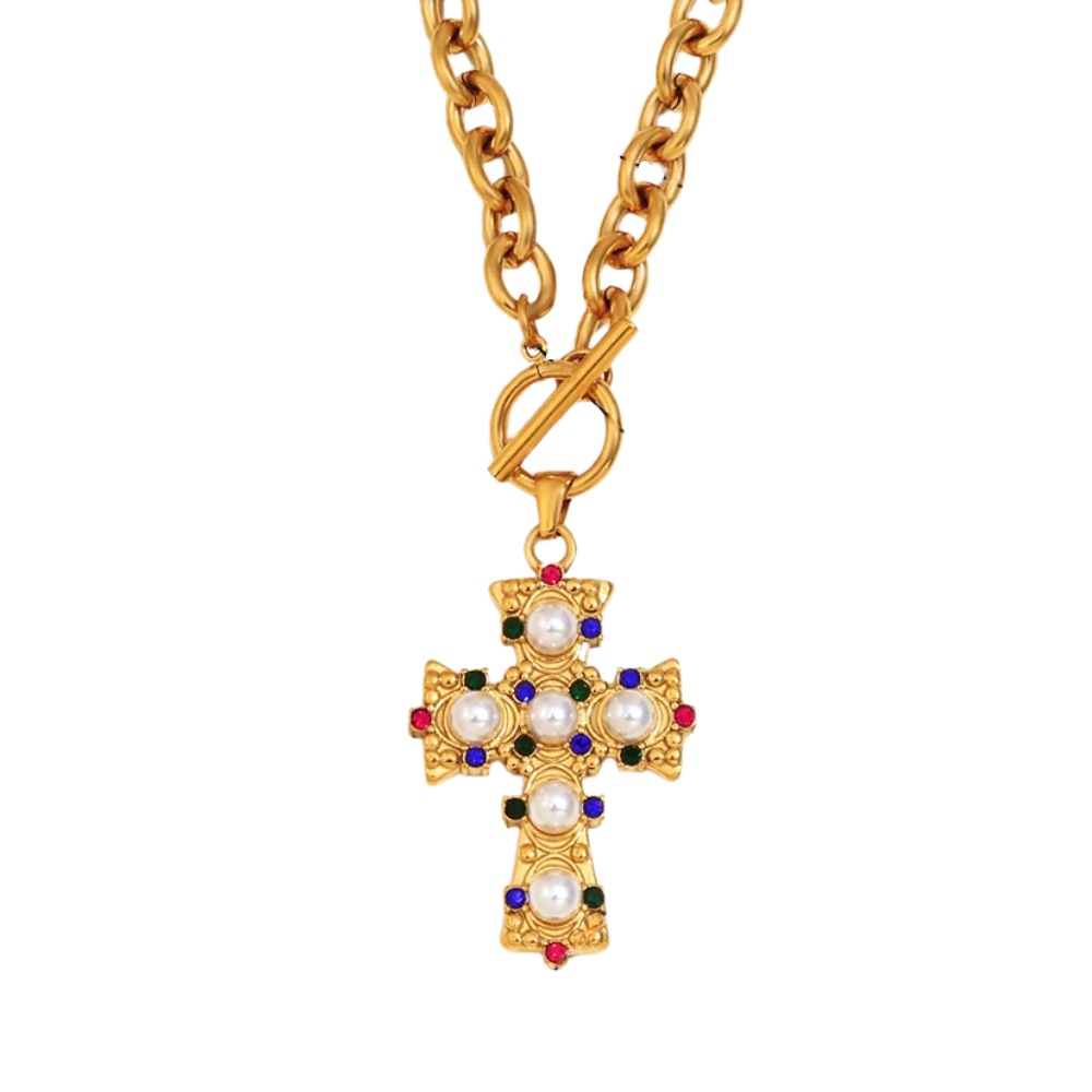 Collier Croix Dorée Design