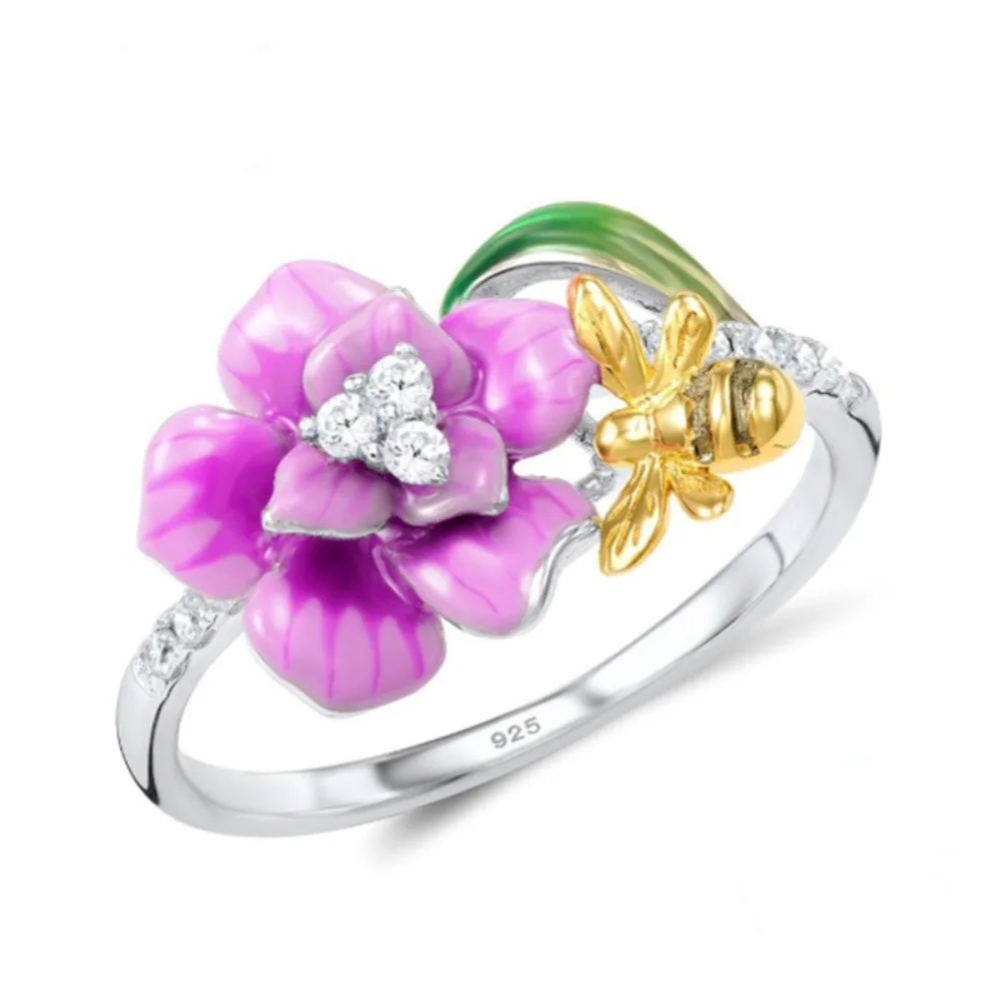 Bague Abeille et Fleur Violette