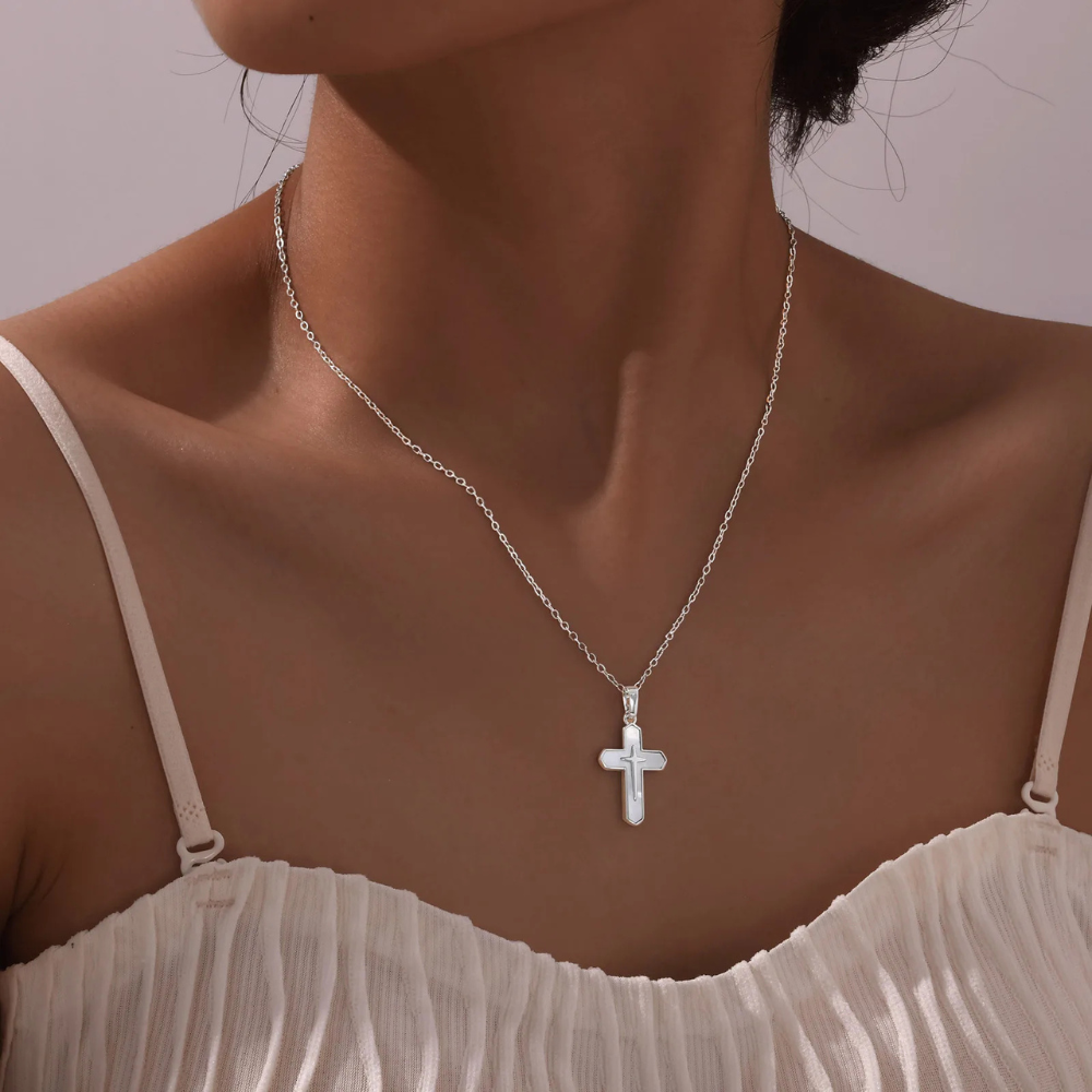 Collier Croix Nacre Femme argent