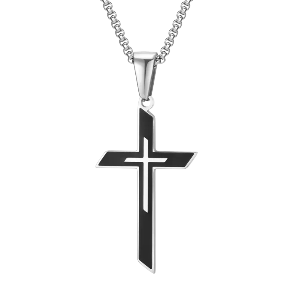Collier Croix Argent et Noire Homme