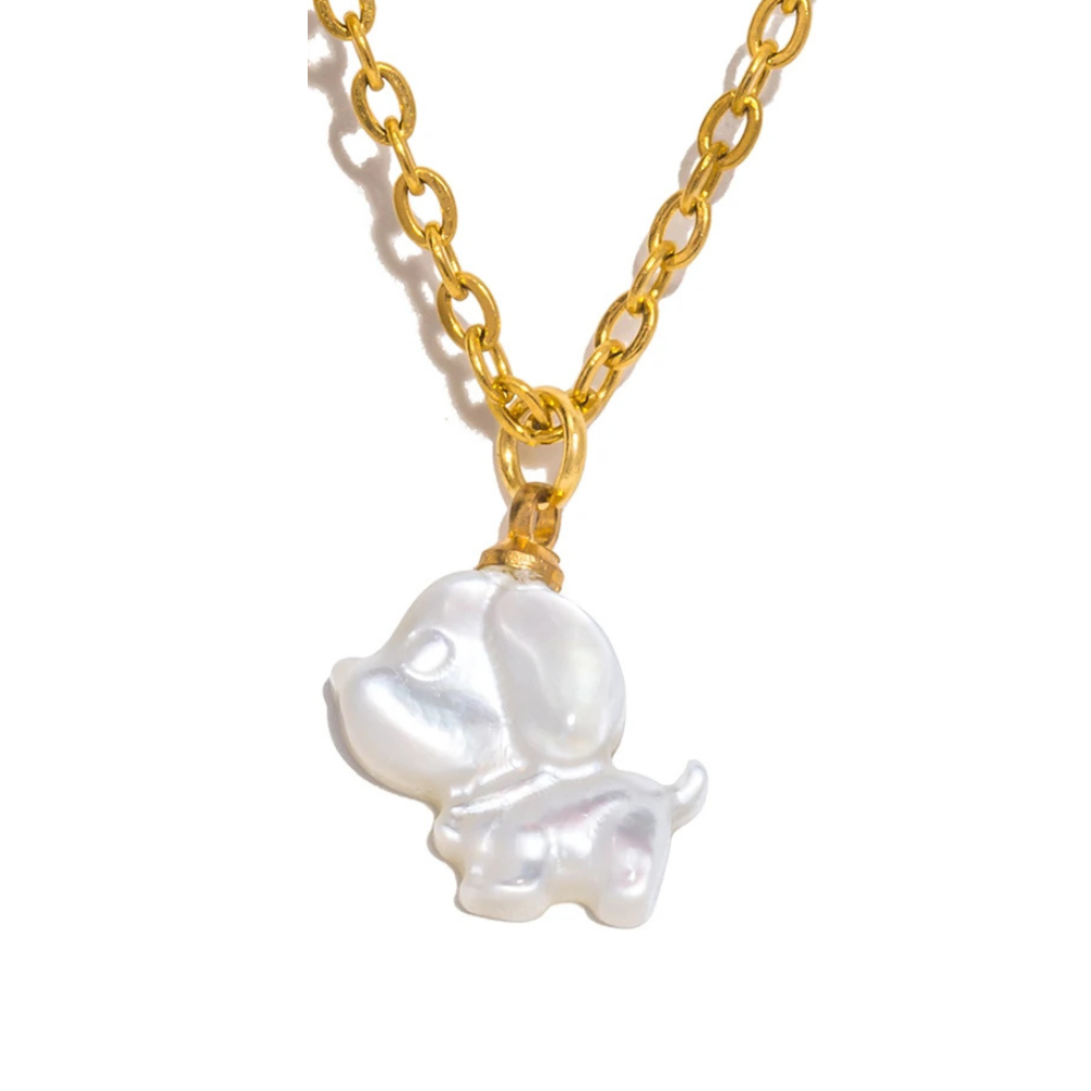 Collier Chien Nacre Blanc