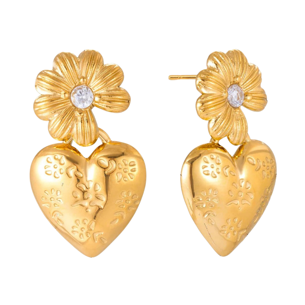 Boucles d'Oreilles Fleur et Coeur