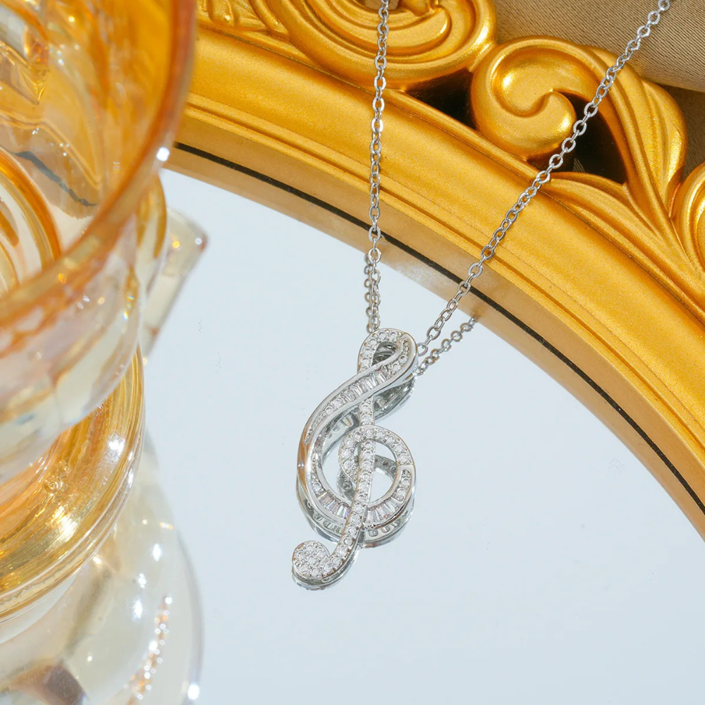 Collier Clé de Sol Strass argent