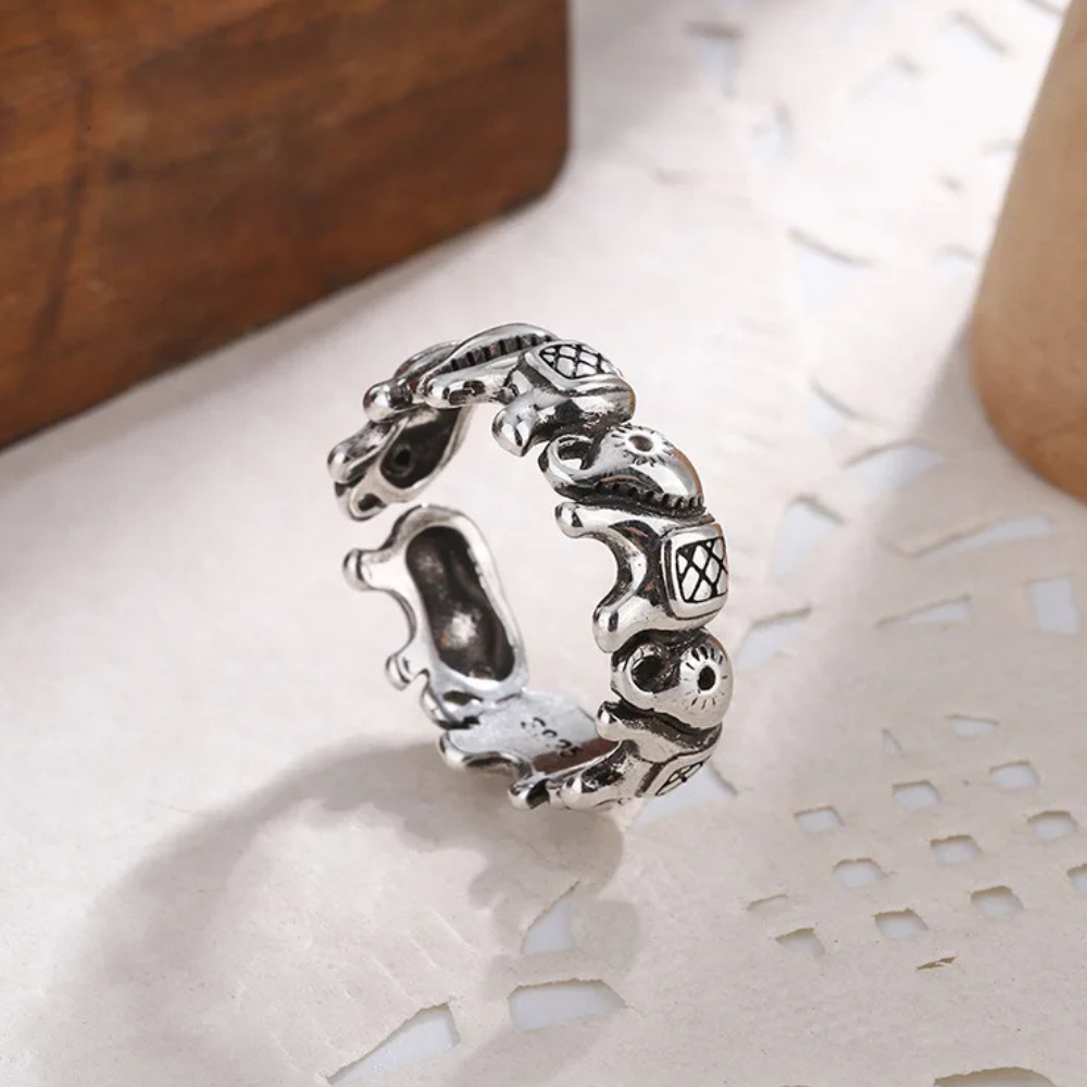Bague groupe d'Éléphant acier