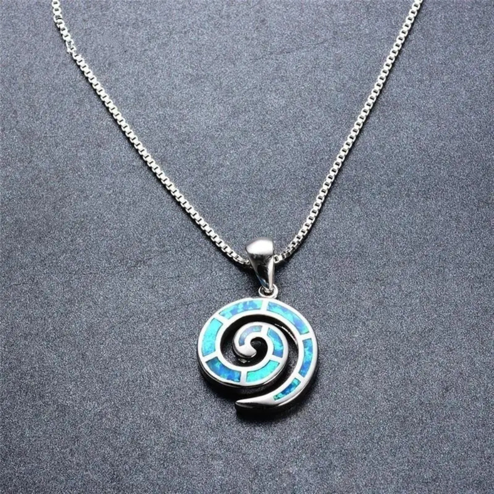 Collier Escargot Argent et Bleu acier