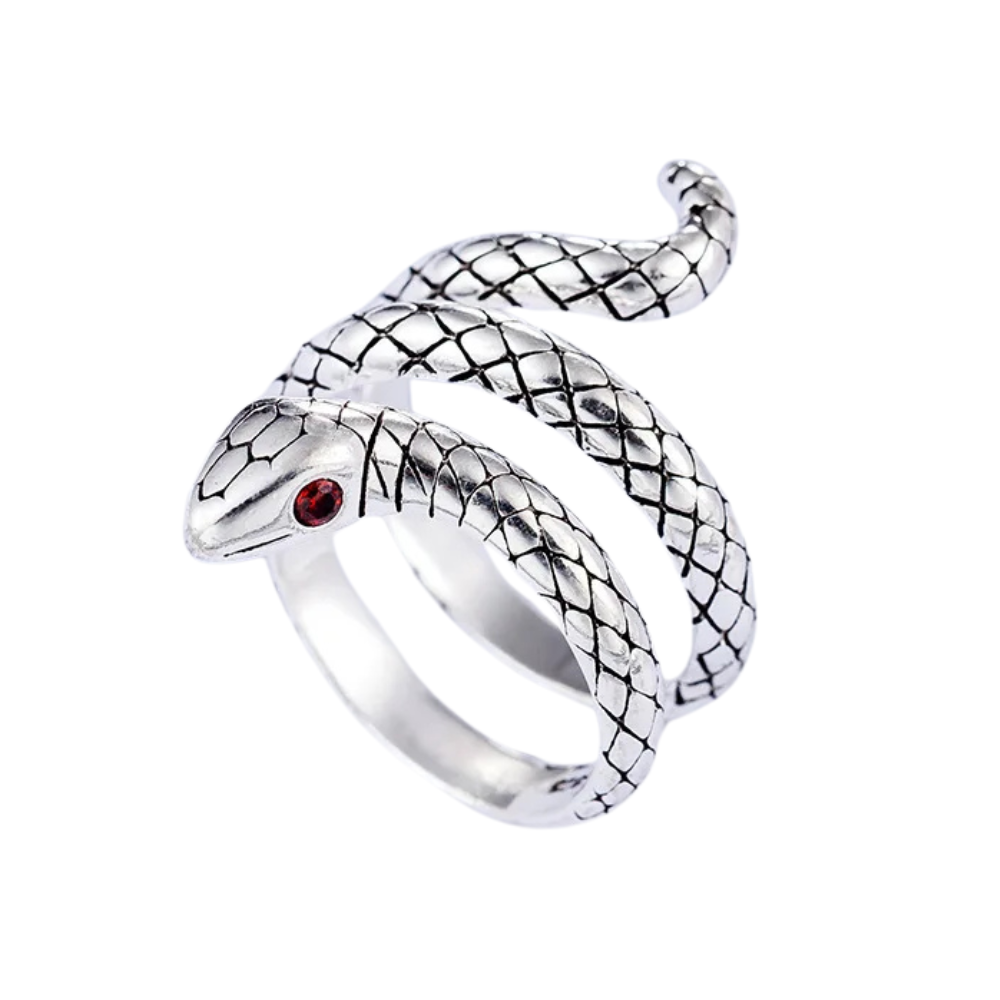 Bague Serpent Argent Yeux Rouges