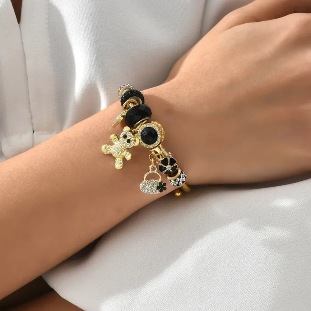 Bracelet Ourson et Breloques Noires or