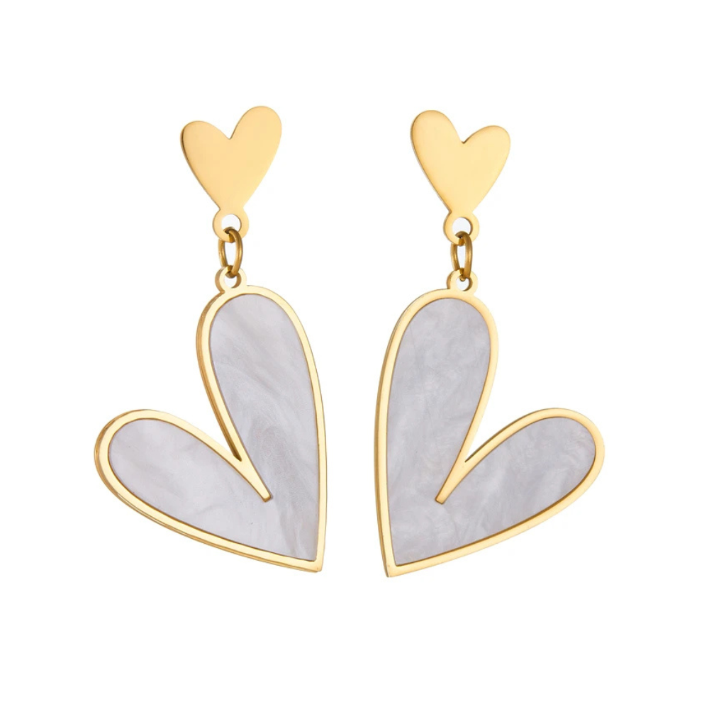 Boucles d'Oreilles Coeurs Nacre Blanc