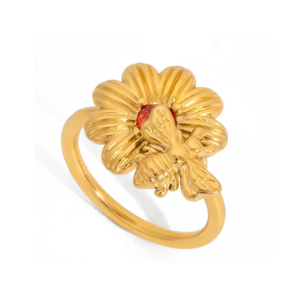 Bague Fleur Zircon Rouge