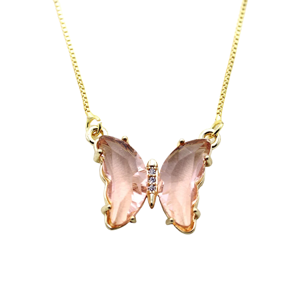 Collier Papillon rose