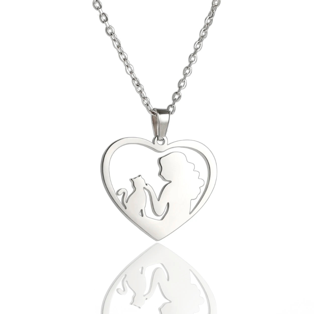 Collier Coeur Chat et Femme argent
