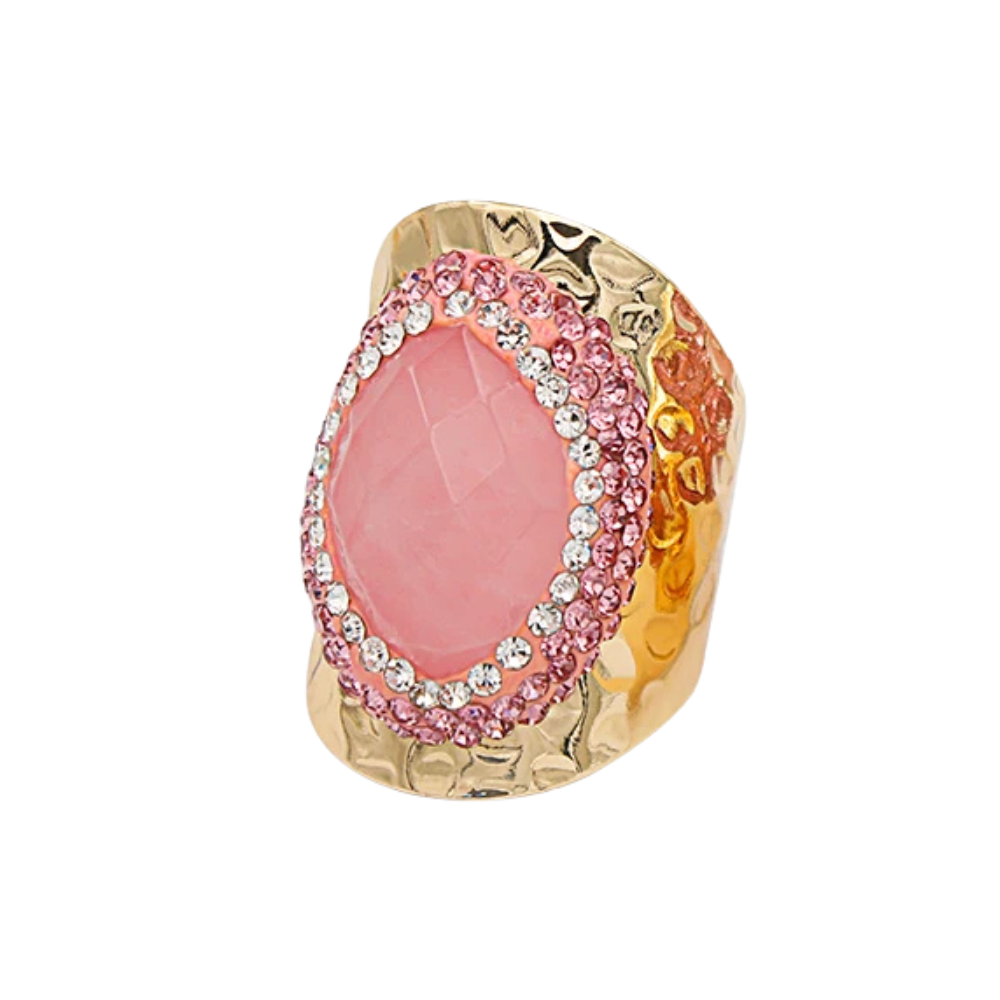 Bague Or et Pierre Rose Strass