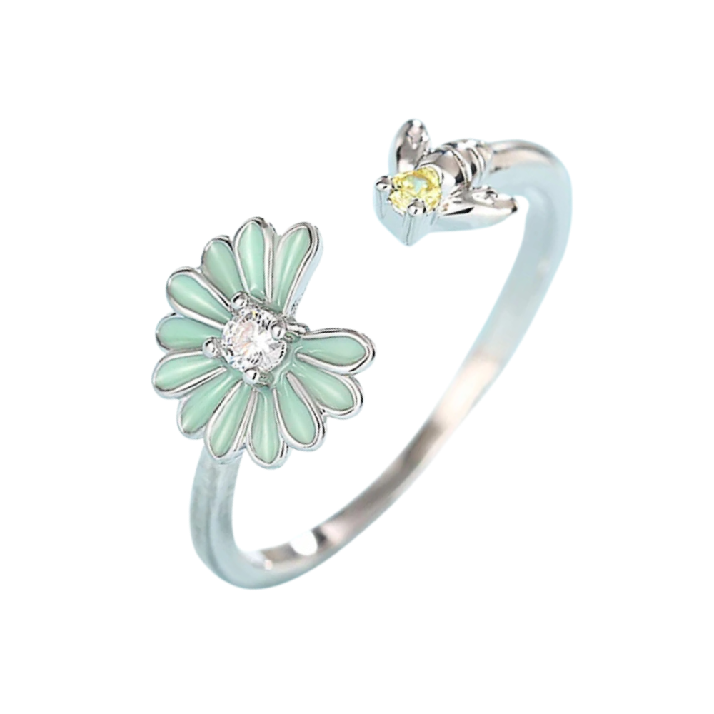 Bague Abeille et Fleur Verte