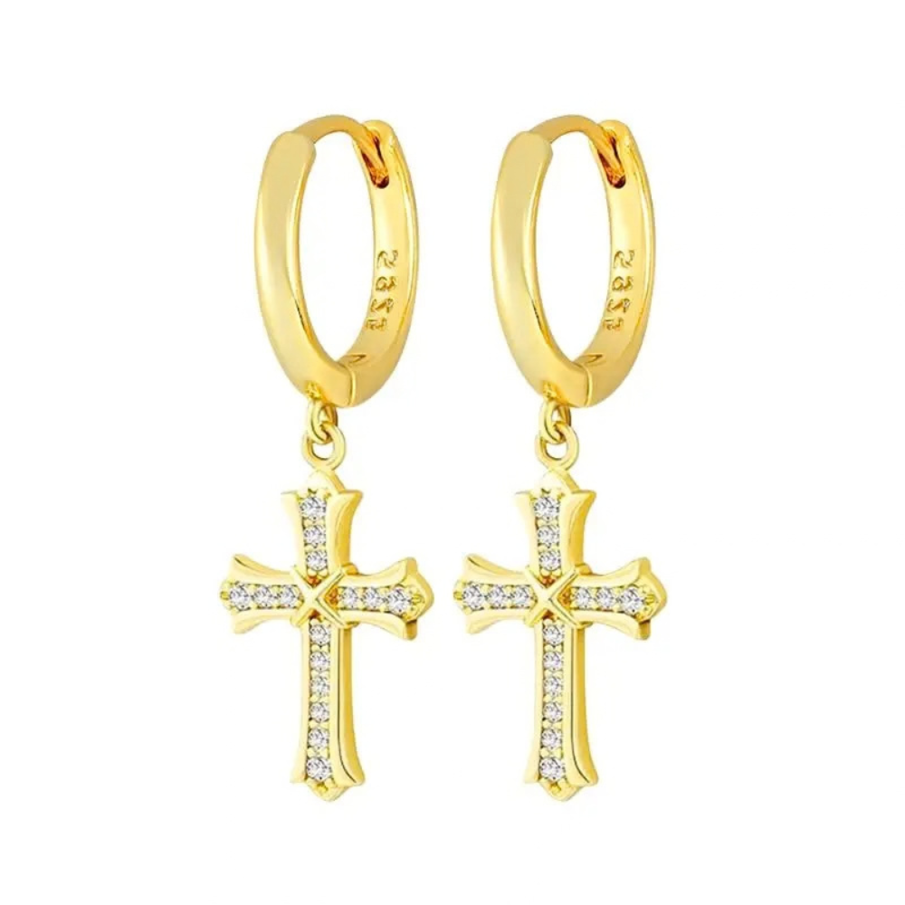 Boucles d'Oreilles Croix Strass Femme