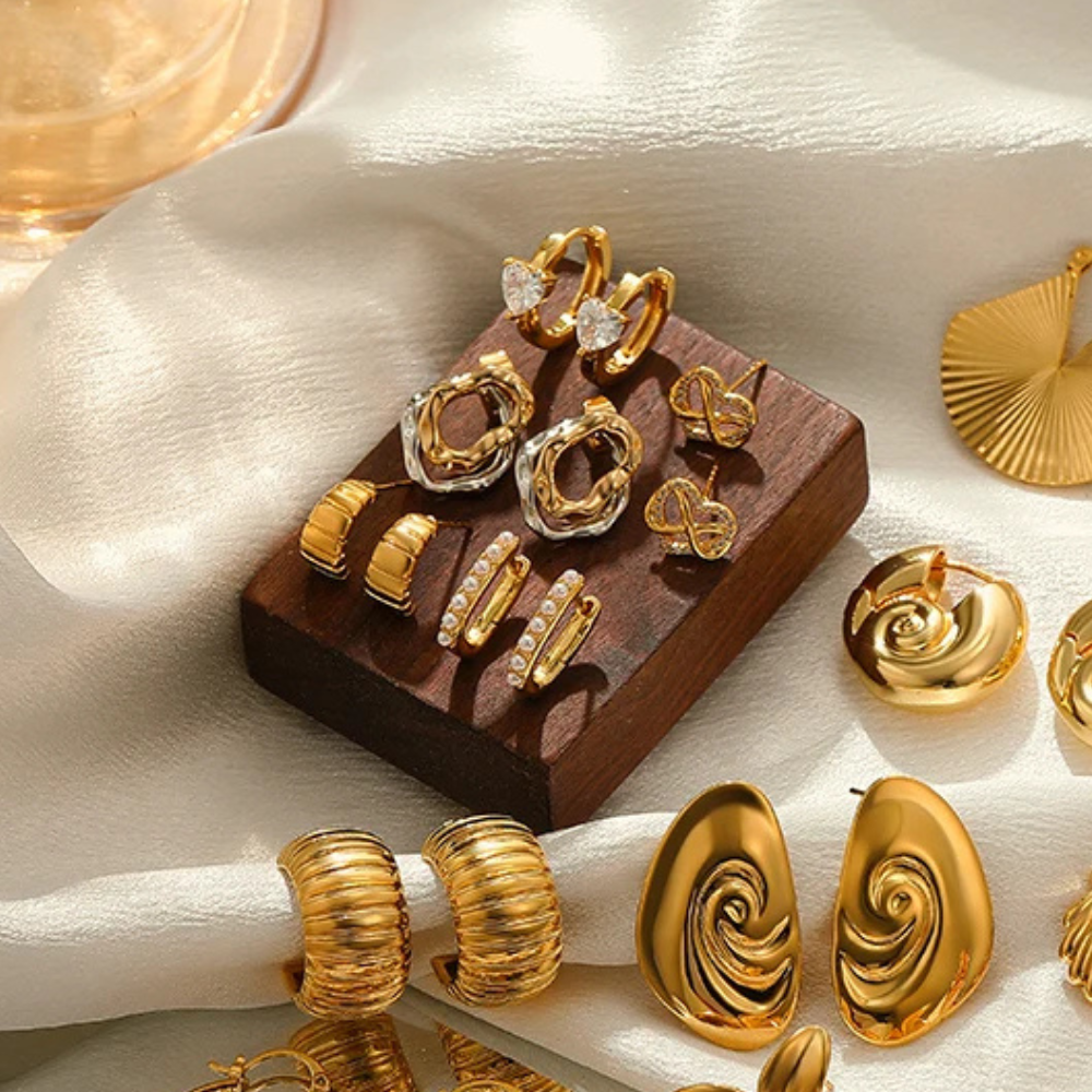 Boucles d'Oreilles Or Créoles Carrées Perles femme