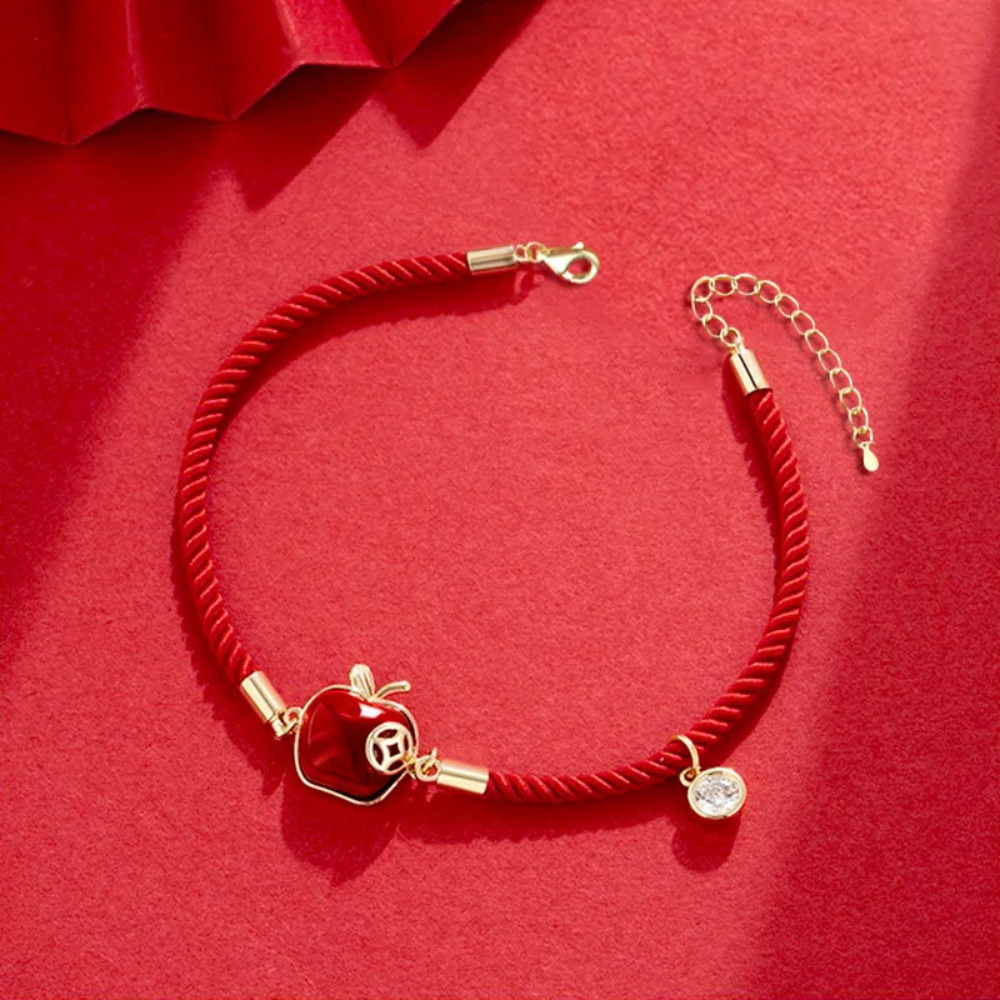 Bracelet Pomme Corde Rouge femme