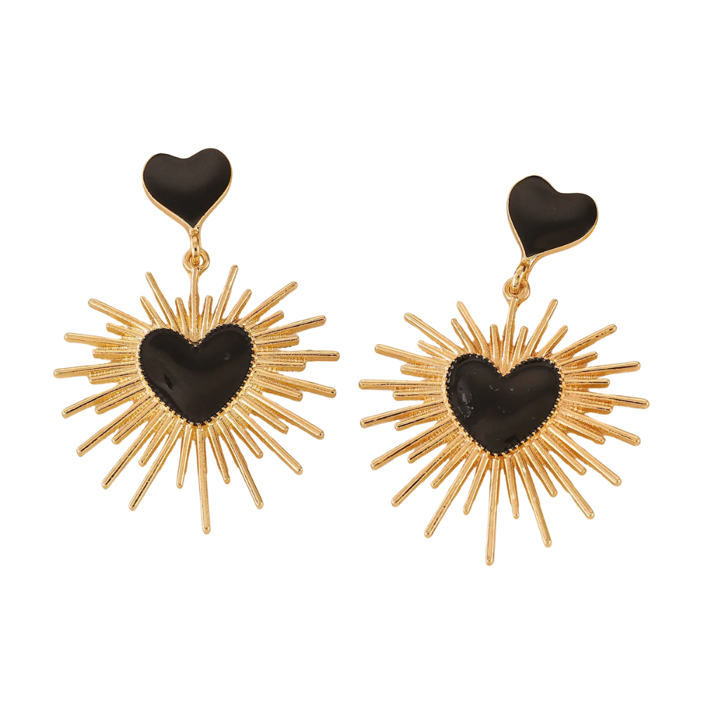 Boucles d'Oreilles Coeur Soleil Noir