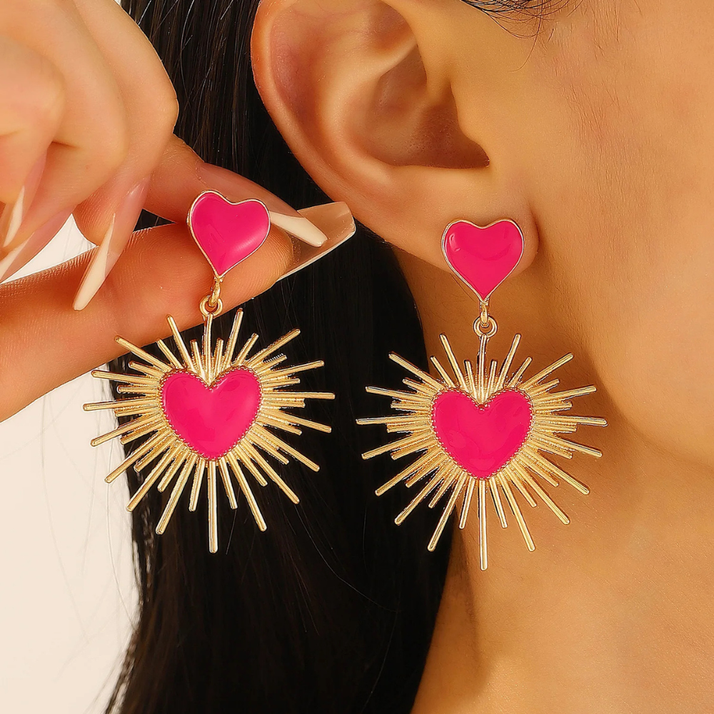 Boucles d'Oreilles Coeur Soleil Rose or