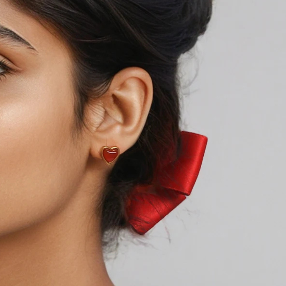 Boucles d'Oreilles Coeur Résine Rouge or