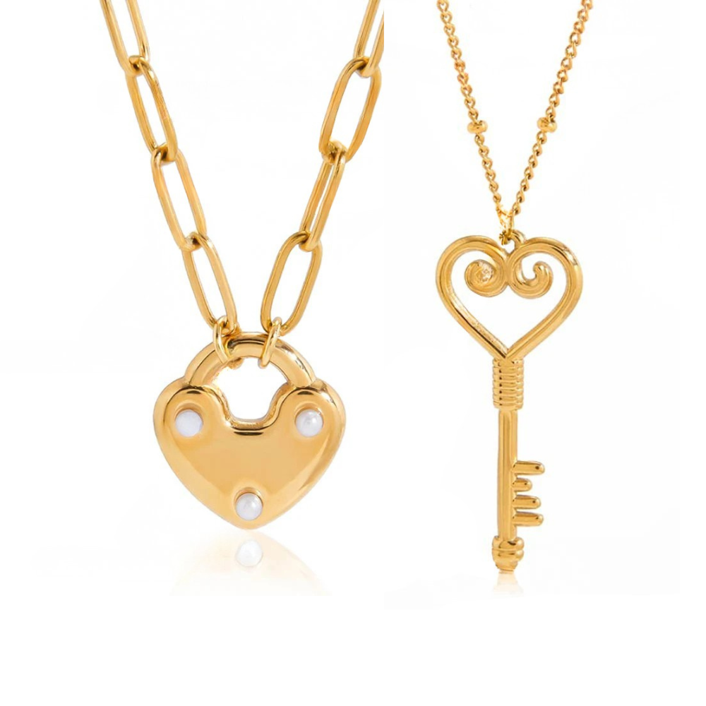 Double Collier Clé & Coeur Cadenas