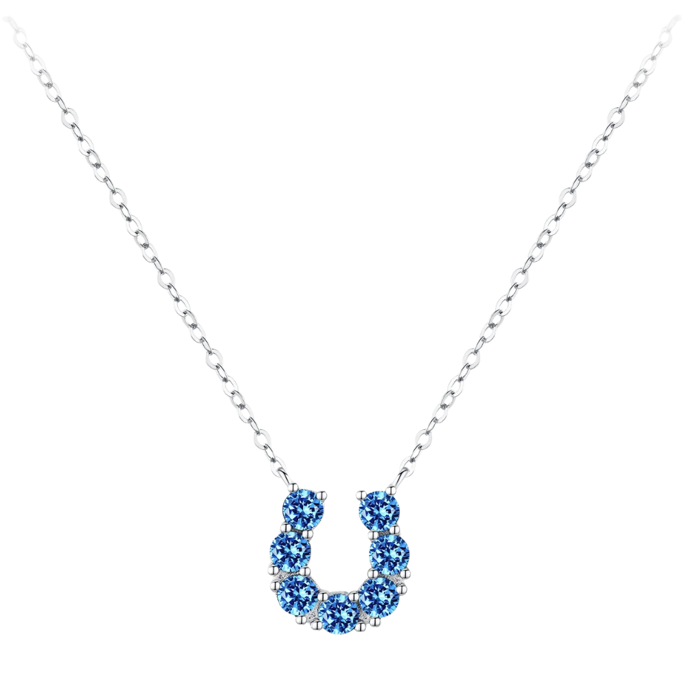 Collier Fer à Cheval Argent Diamants Bleus
