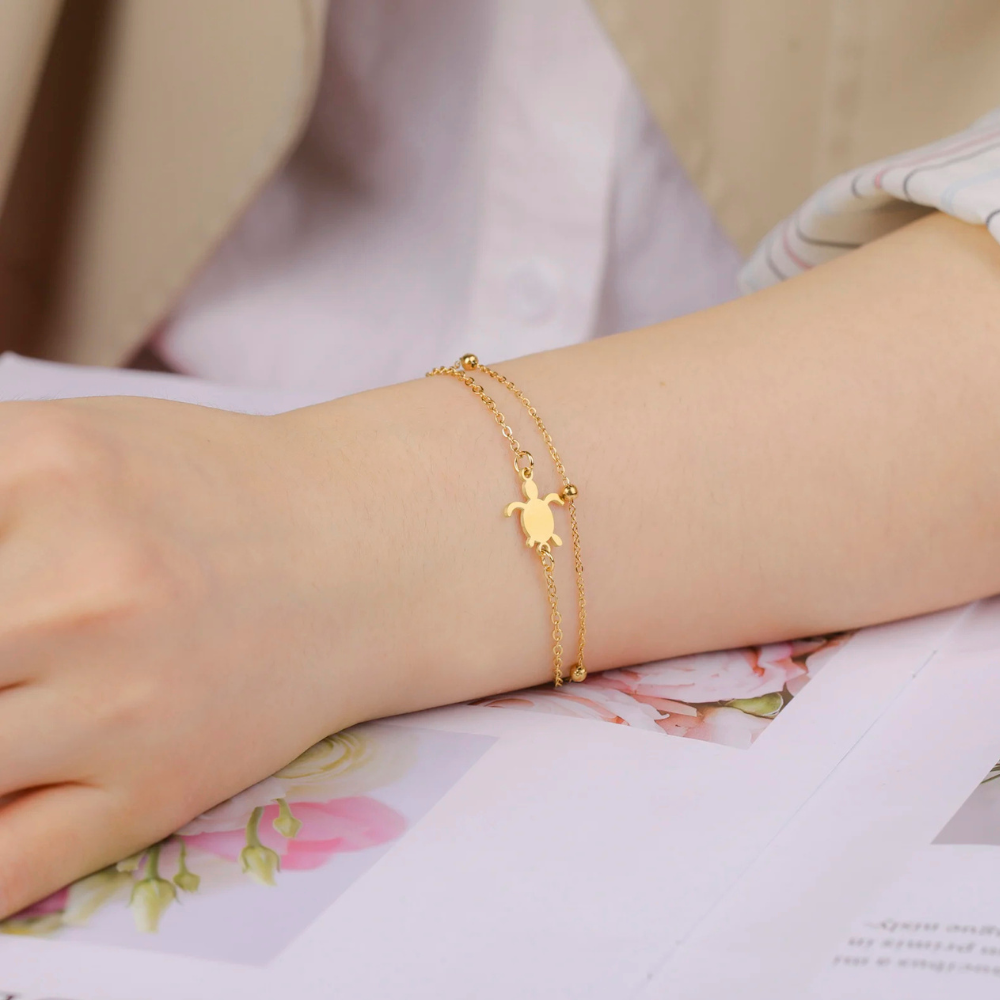 Bracelet Tortue Acier Doré femme
