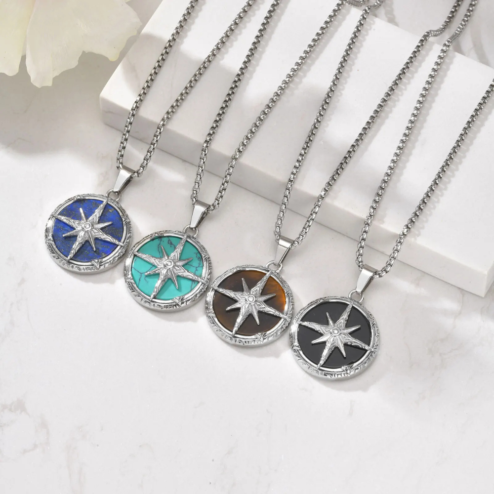 Collier Boussole Argent Homme pendentif