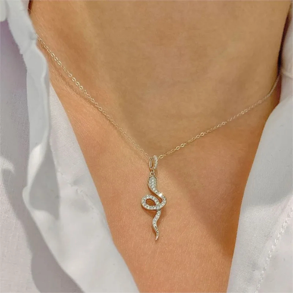 Collier Serpent Strass Argent pendentif