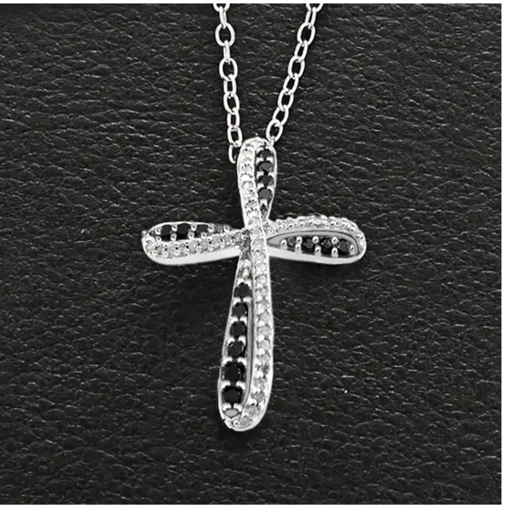 Collier Croix Argent et Noire Design homme