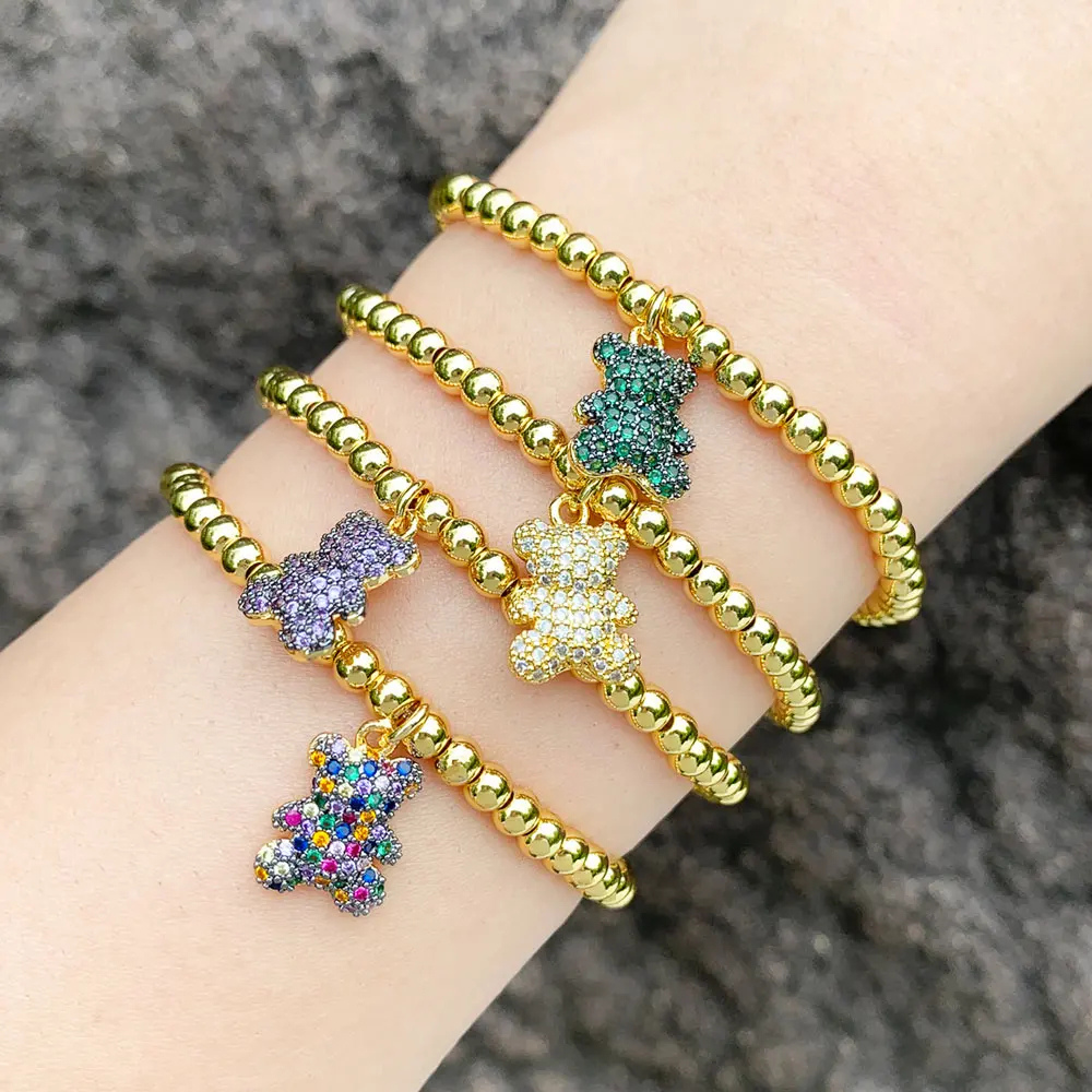 Bracelet Ourson Perles Dorées femme