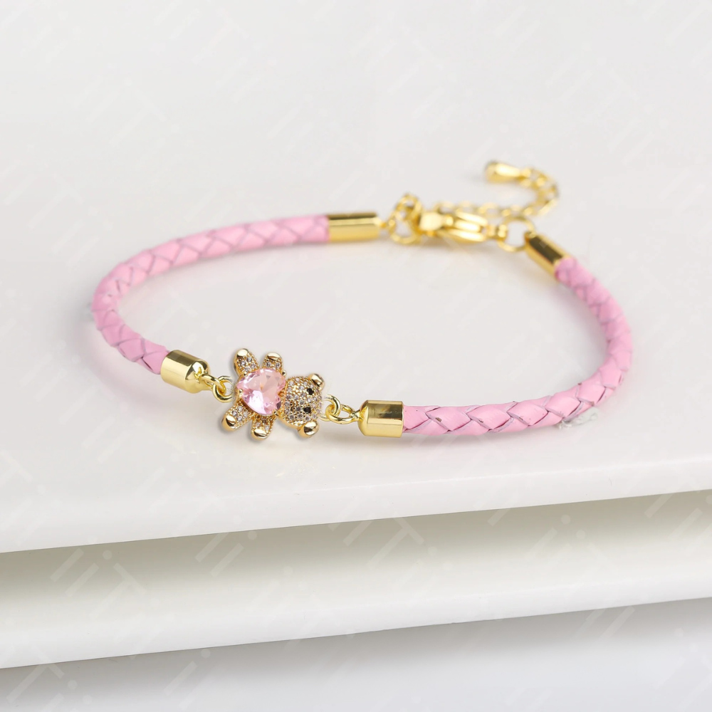 Bracelet Ourson cuir rose