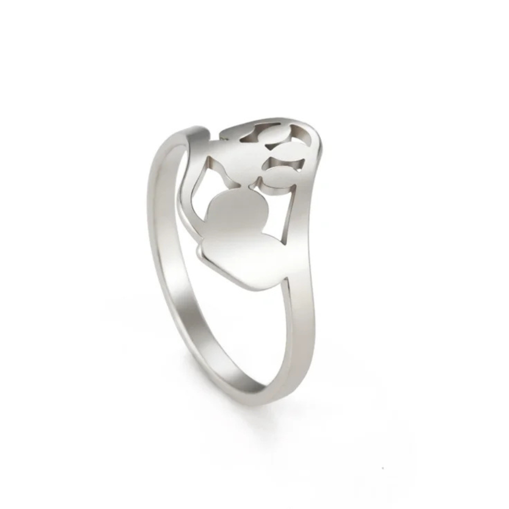 Bague Patte de Chien et Coeur argent
