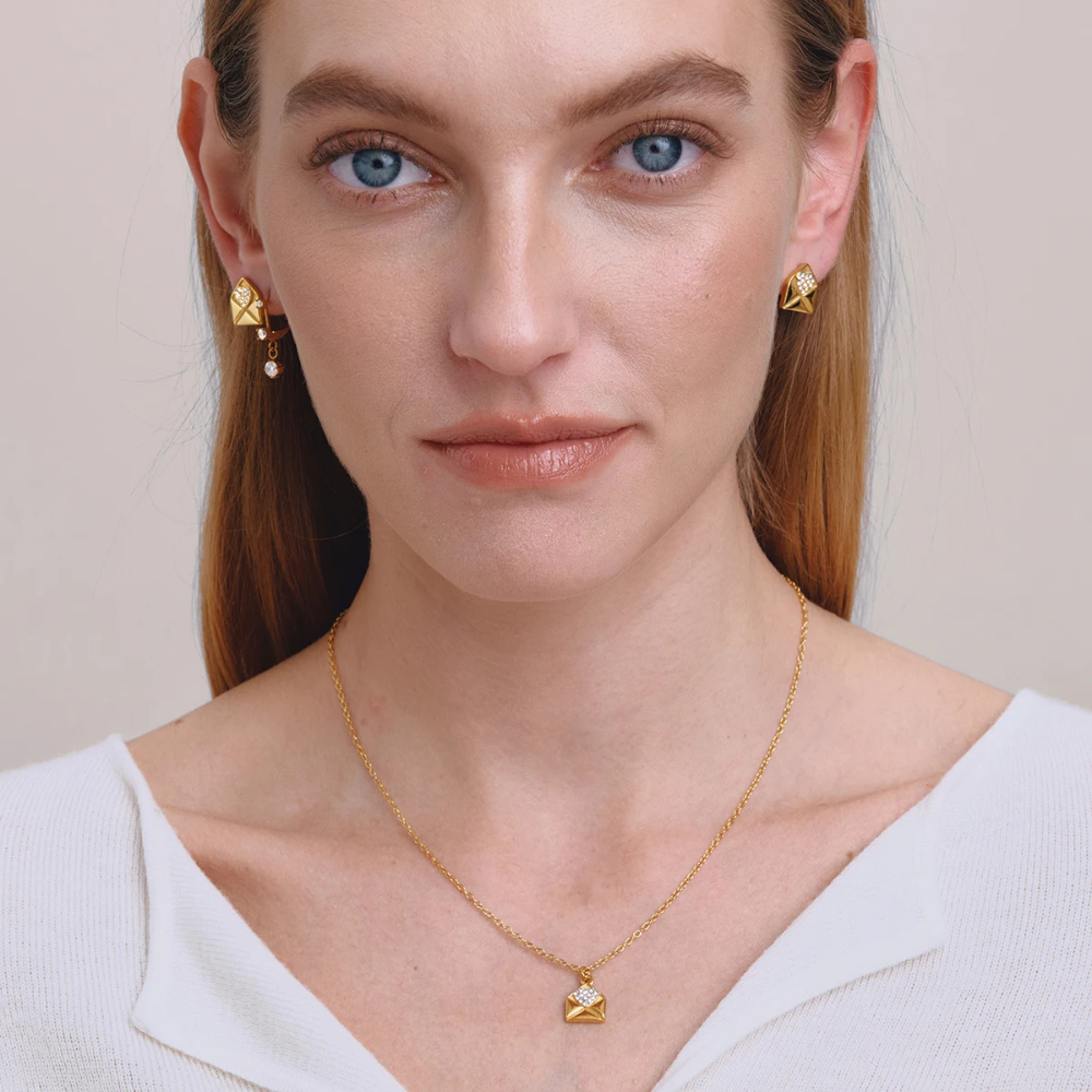 Collier Enveloppe Strass femme
