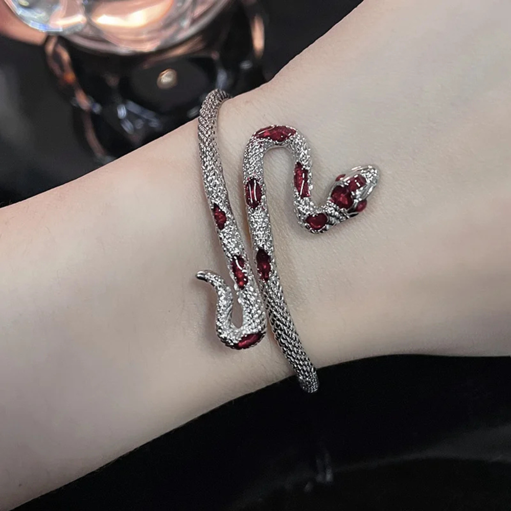Bracelet Jonc Serpent Argent et Rouge femme