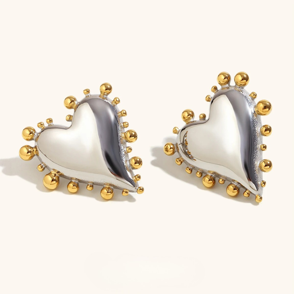Boucles d'Oreilles Coeur Bicolore argent