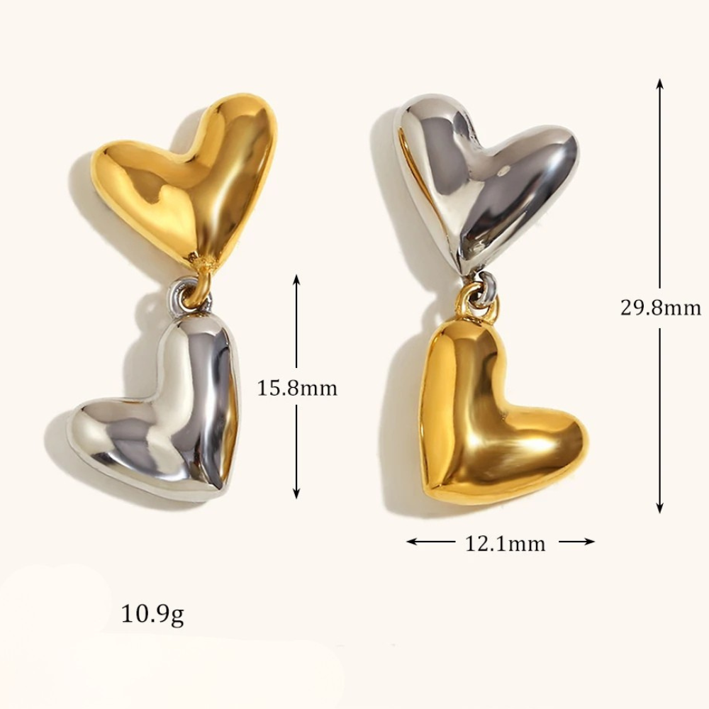 Boucles d'Oreilles Double Coeur Bicolore
