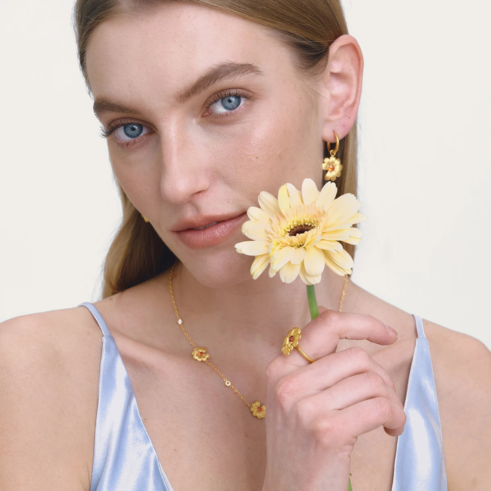 Bague Fleur Zircon Rouge or