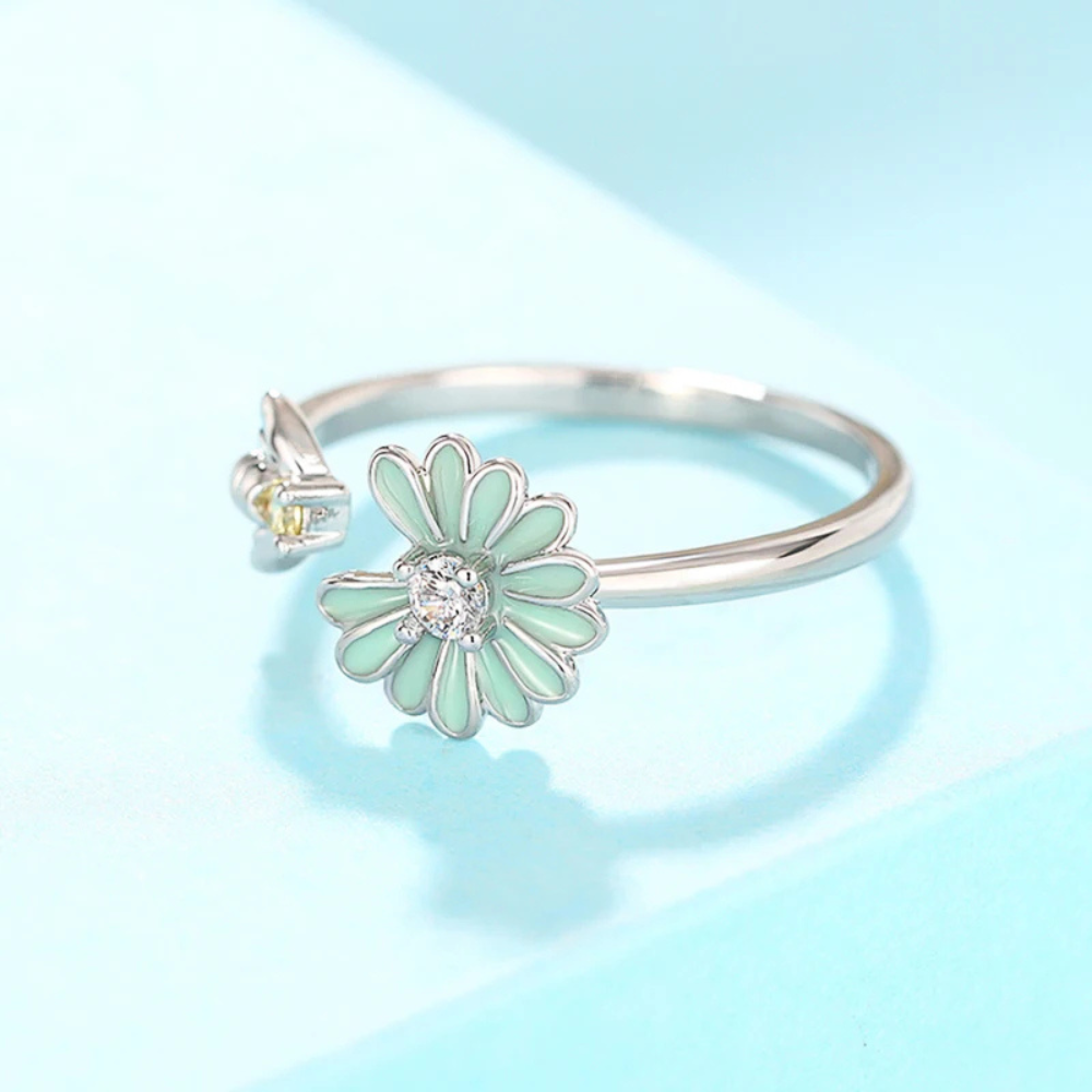 Bague Abeille et Fleur Verte