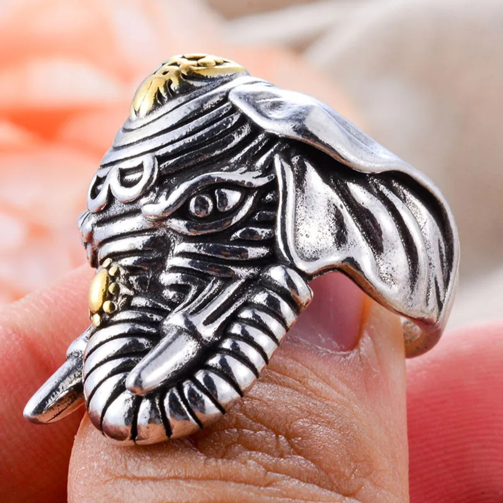 Bague Tête Éléphant Thaï acier